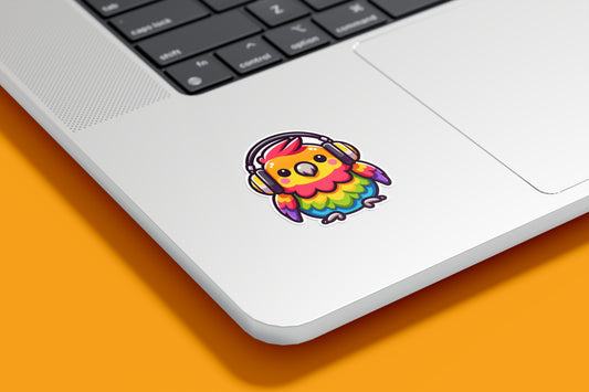 Parrot with Headphones Kawaii Vinyl Sticker | Sticker Lodge