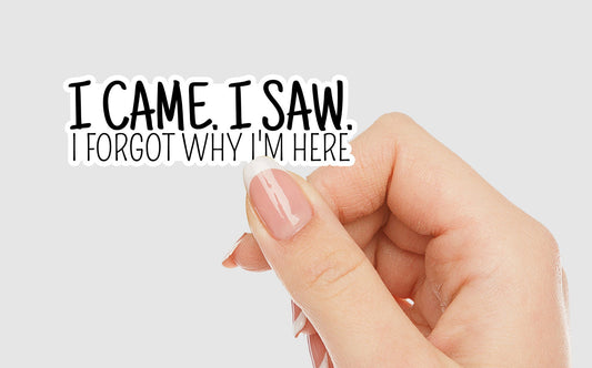 I Came, I Saw, I Forgot Why I'm Here Vinyl Sticker | Sticker Lodge