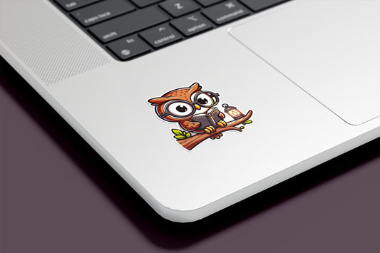 Owl Reading a Book Vinyl Sticker | Sticker Lodge