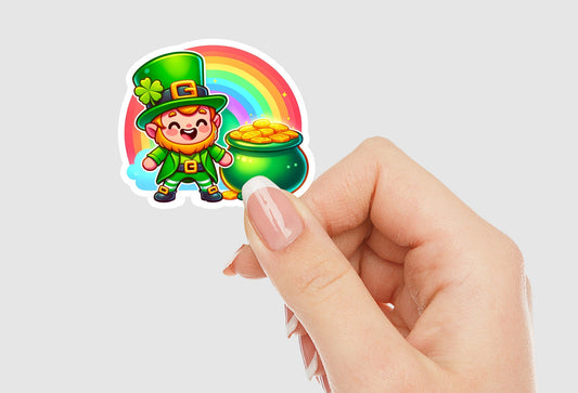 Leprechaun with Pot of Gold Vinyl Sticker | Sticker Lodge