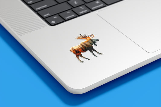 Moose and Forest Nature Double Exposure Vinyl Sticker | Sticker Lodge