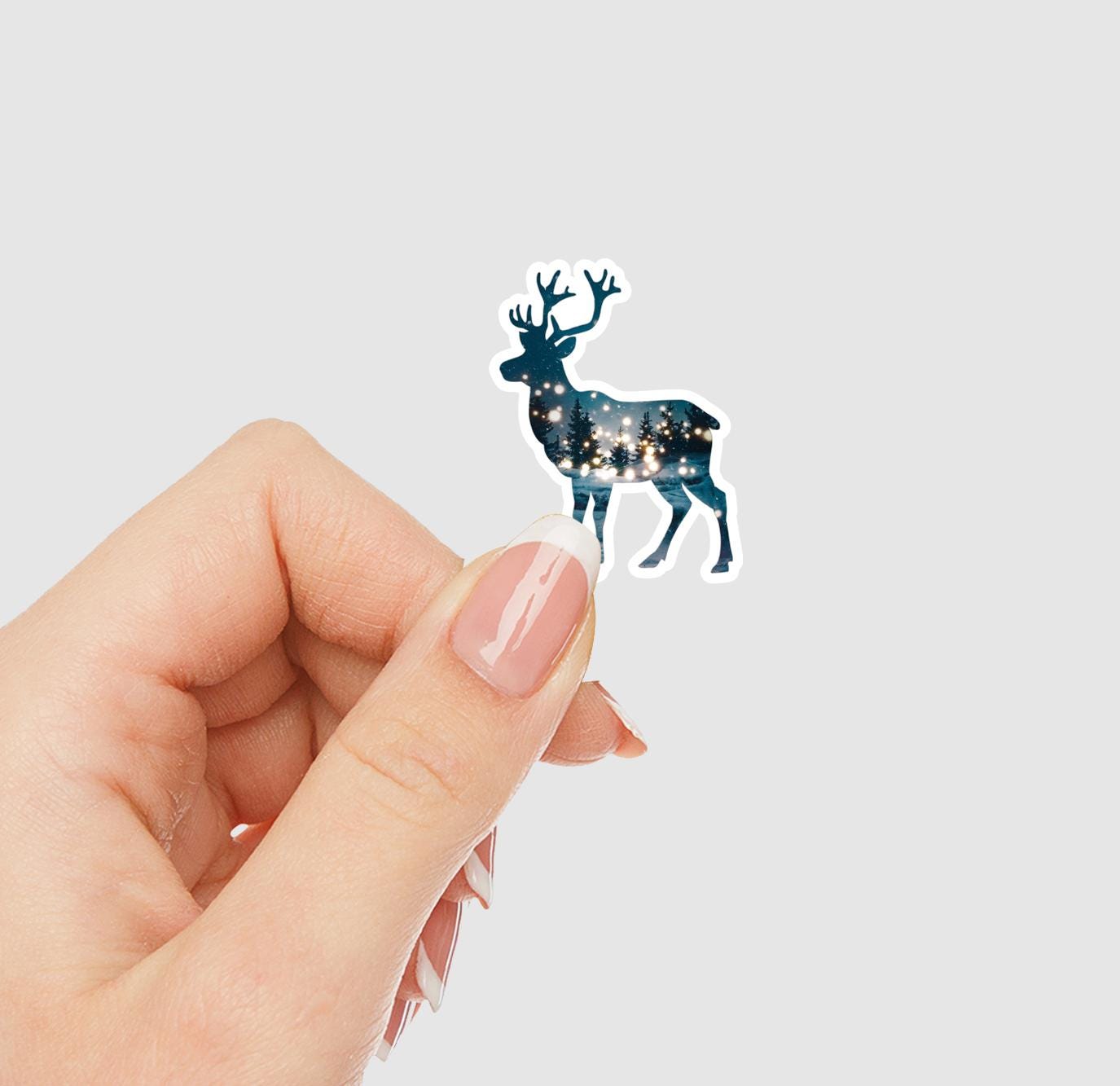 Reindeer and Winter Forest Double Exposure Vinyl Sticker | Sticker Lodge