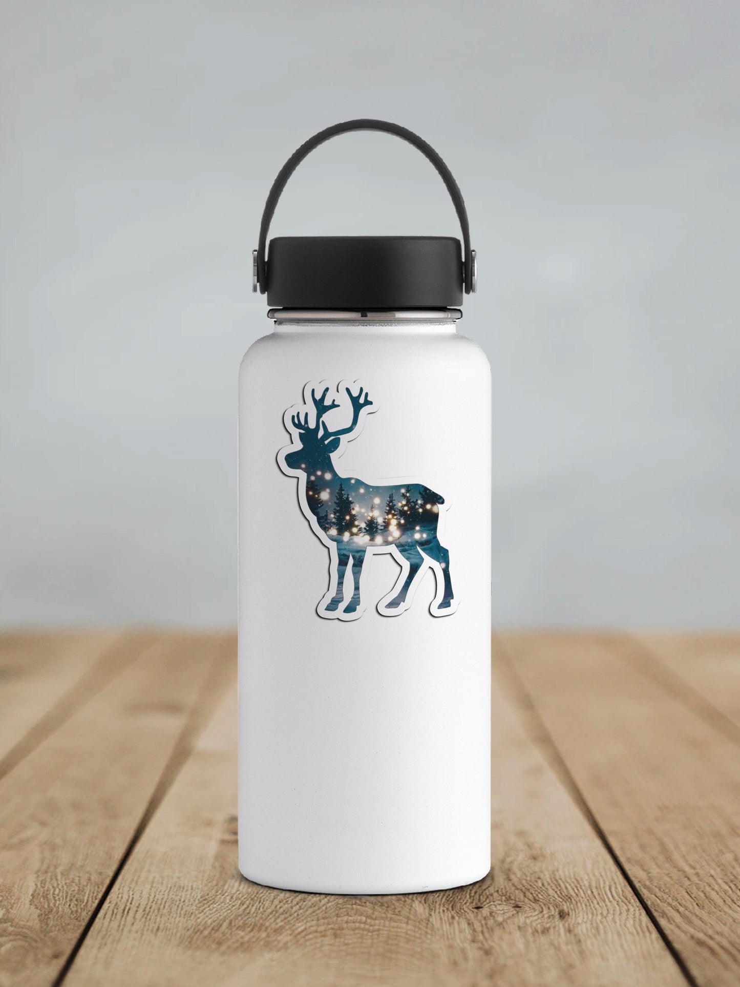 Reindeer and Winter Forest Double Exposure Vinyl Sticker | Sticker Lodge