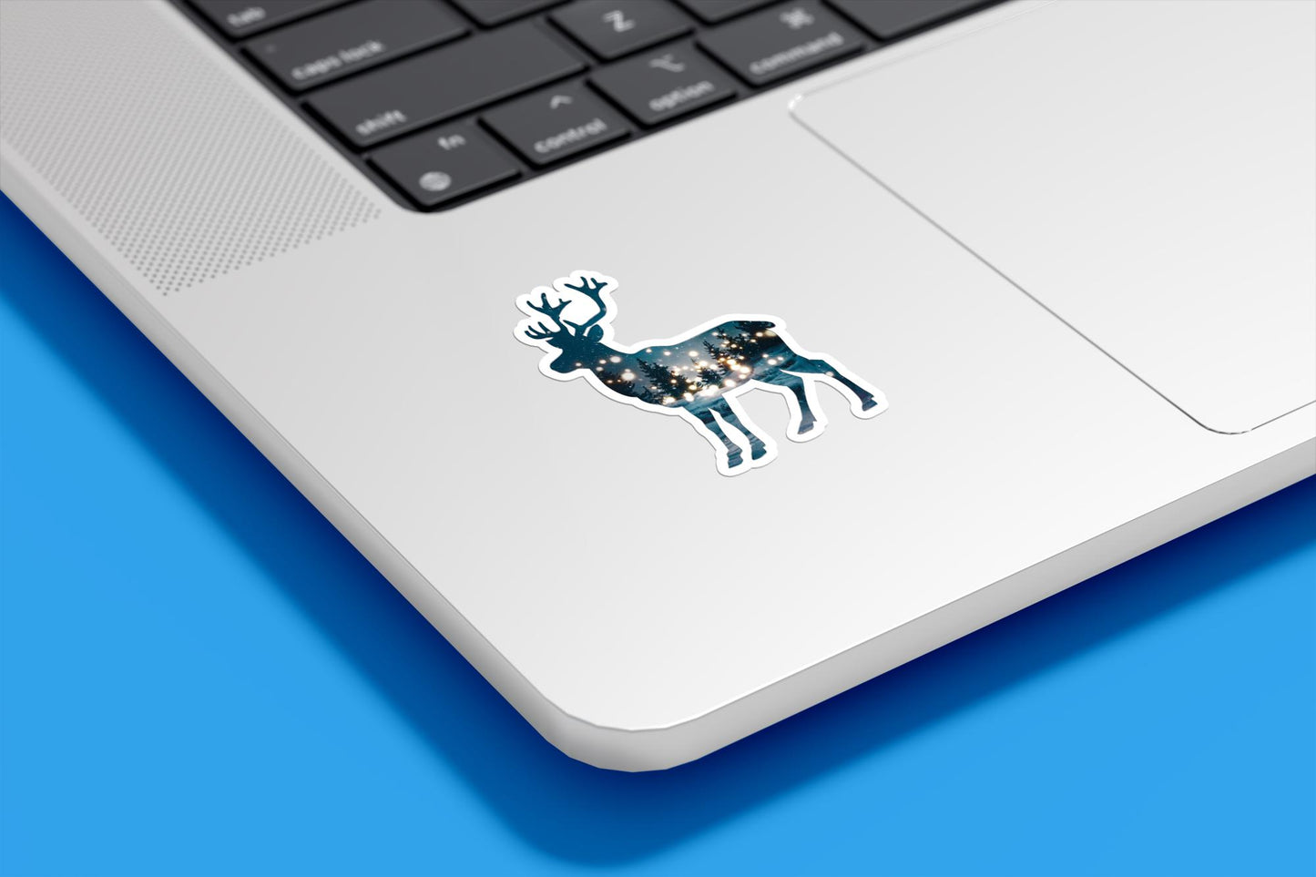 Reindeer and Winter Forest Double Exposure Vinyl Sticker | Sticker Lodge