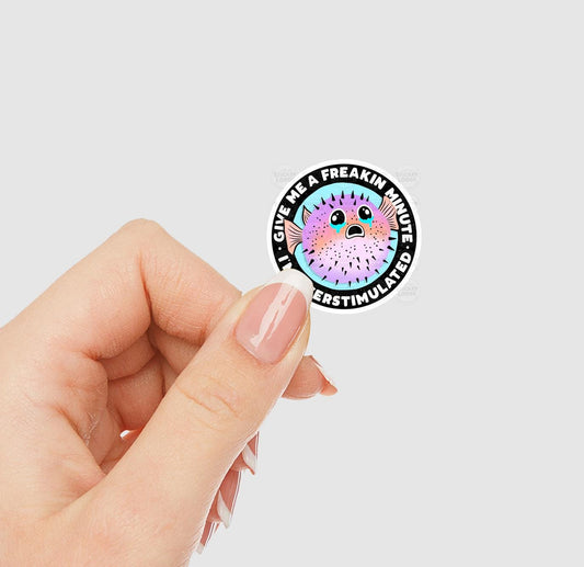 Overstimulated Pufferfish Vinyl Sticker | Sticker Lodge
