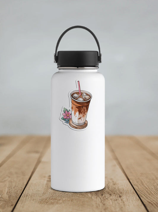 Iced Coffee Watercolor Flower Vinyl Sticker | Sticker Lodge