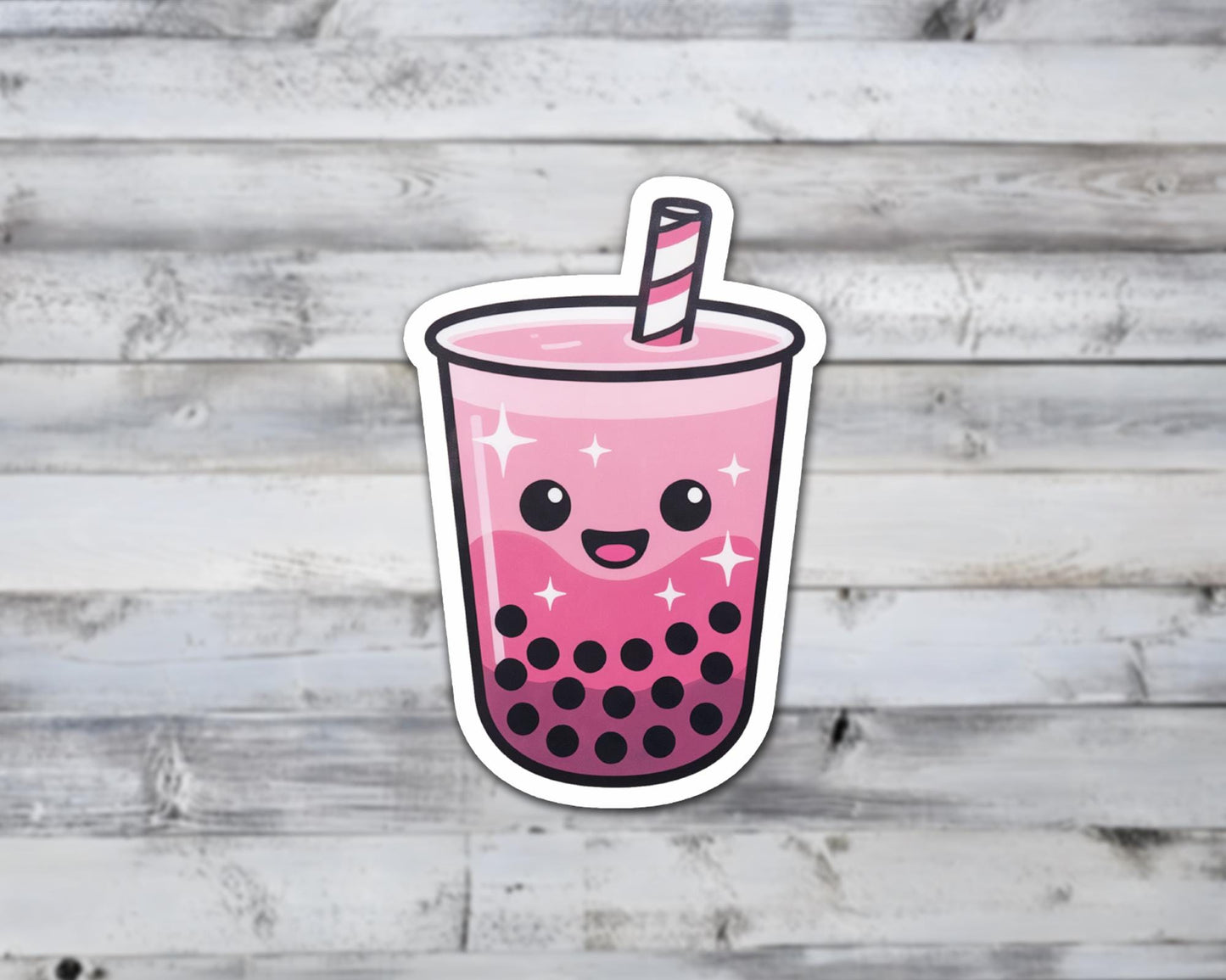 Pink Boba Tea Vinyl Sticker β Cute Happy Bubble Tea Kawaii Decal | Sticker Lodge