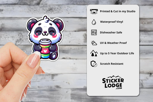 Kawaii Panda Bear Coffee Vinyl Sticker | Sticker Lodge