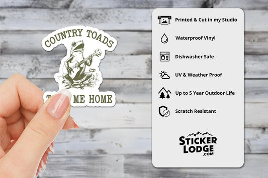 Country Toads Take Me Home Vinyl Sticker | Sticker Lodge