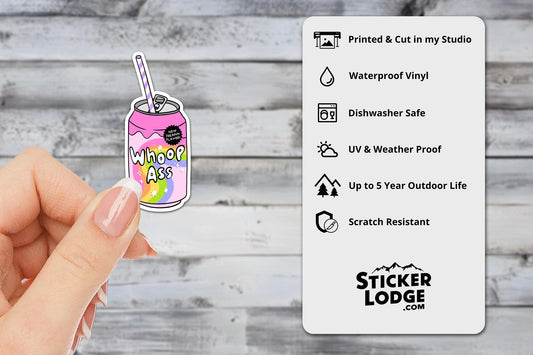 Open a Can of Whoop Ass Vinyl Sticker | Sticker Lodge