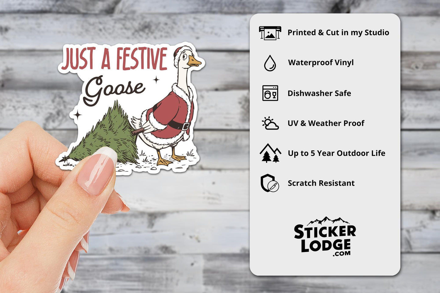 Just a Festive Goose Vinyl Sticker | Sticker Lodge