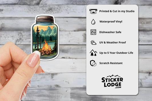 Campfire in a Jar Vinyl Sticker | Sticker Lodge