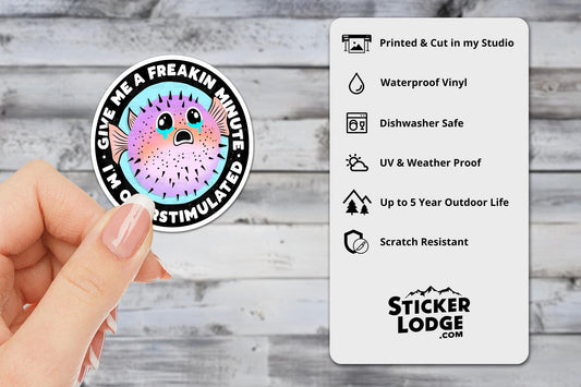 Overstimulated Pufferfish Vinyl Sticker | Sticker Lodge
