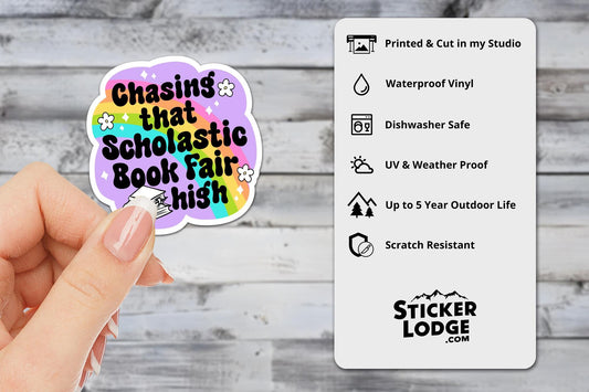Chasing That Scholastic Book Fair High Vinyl Sticker | Sticker Lodge