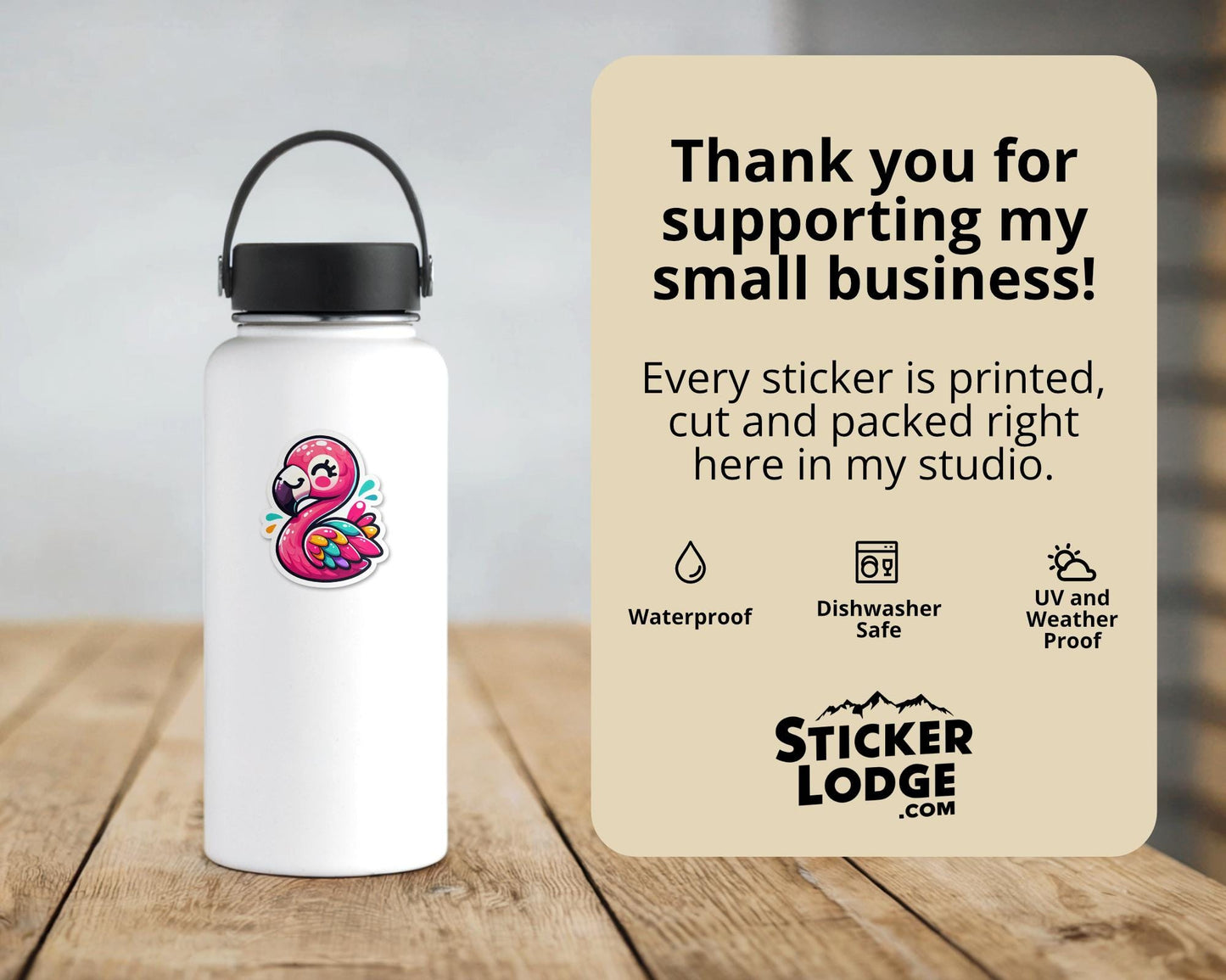 Kawaii Flamingo Vinyl Sticker | Sticker Lodge