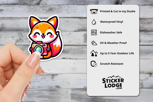 Kawaii Fox Photographer Vinyl Sticker | Sticker Lodge
