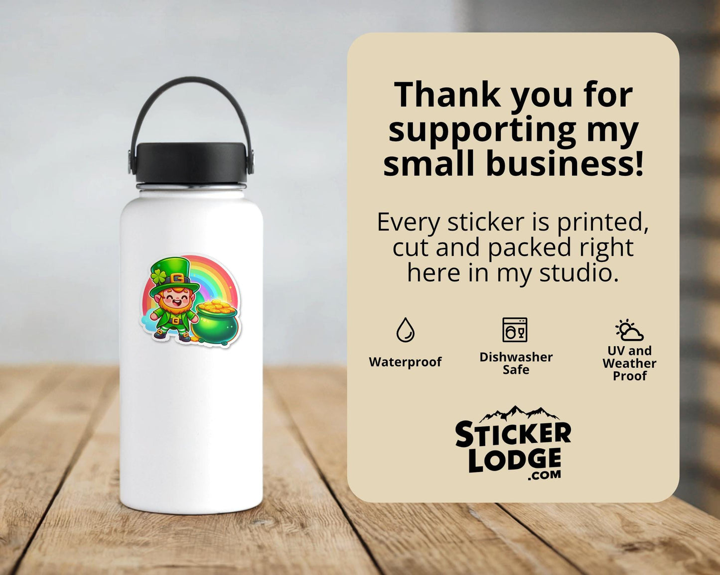 Leprechaun with Pot of Gold Vinyl Sticker | Sticker Lodge