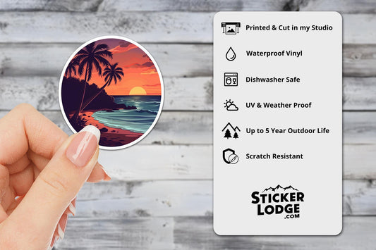 Tropical Beach Sunset Vinyl Sticker | Sticker Lodge