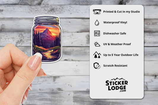 Sunset Mountain Escape Vinyl Sticker | Sticker Lodge