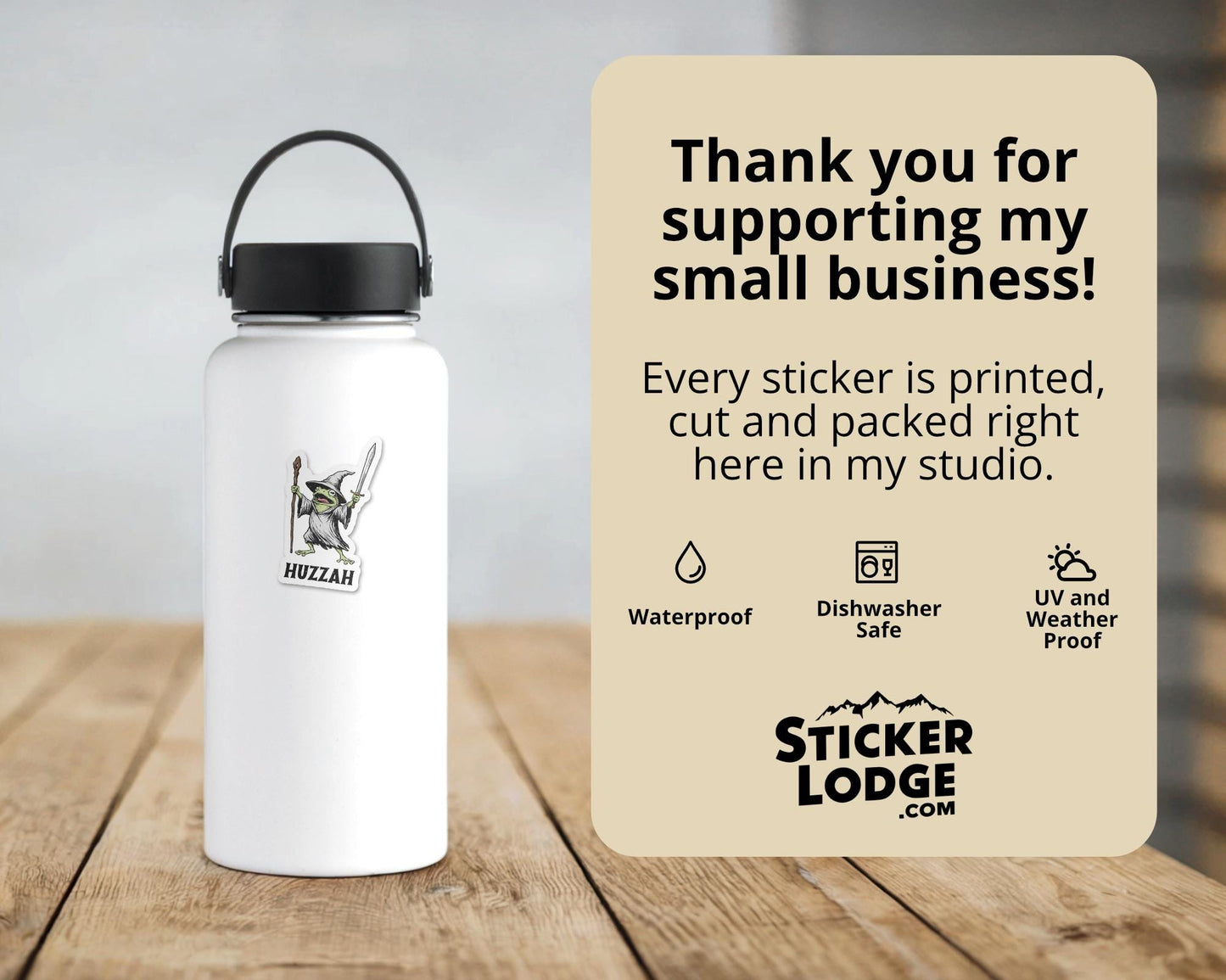 Huzzah Frog Wizard Vinyl Sticker | Sticker Lodge