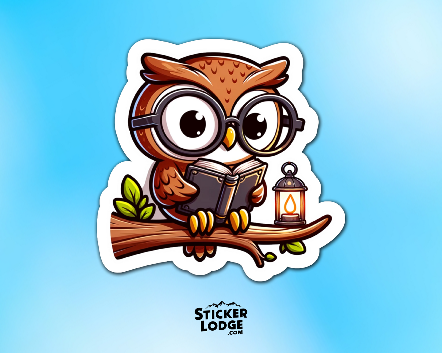 Owl Reading a Book Vinyl Sticker | Sticker Lodge