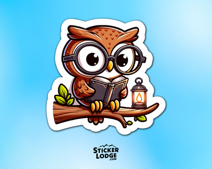 Owl Reading a Book Vinyl Sticker | Sticker Lodge