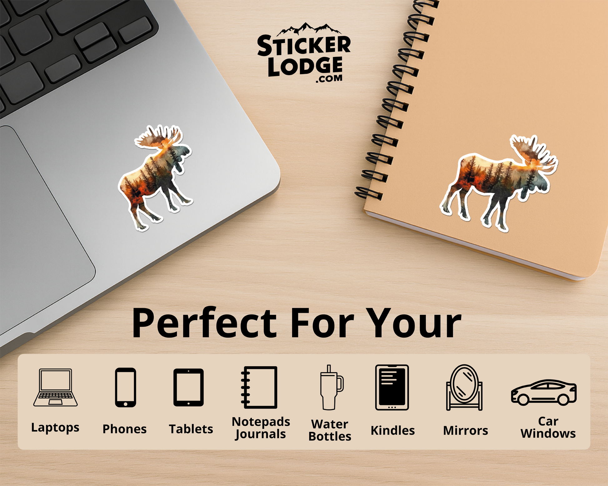 Moose and Forest Nature Double Exposure Vinyl Sticker | Sticker Lodge