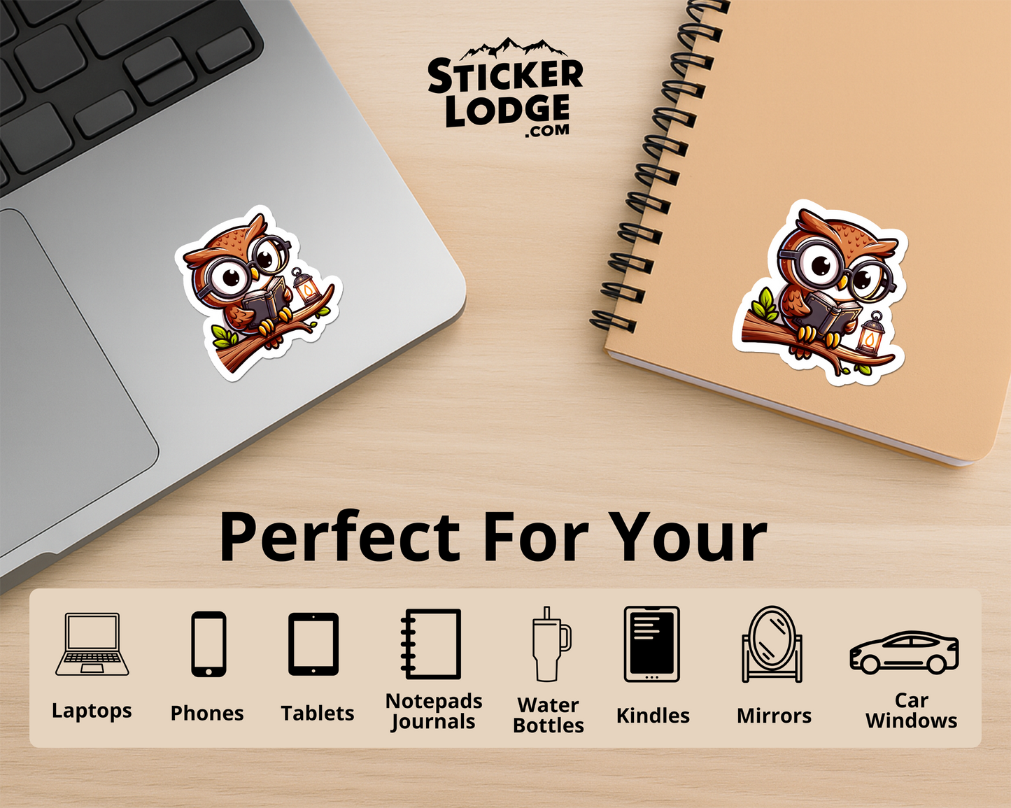 Owl Reading a Book Vinyl Sticker | Sticker Lodge