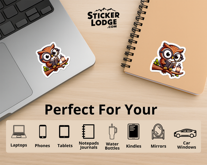 Owl Reading a Book Vinyl Sticker | Sticker Lodge