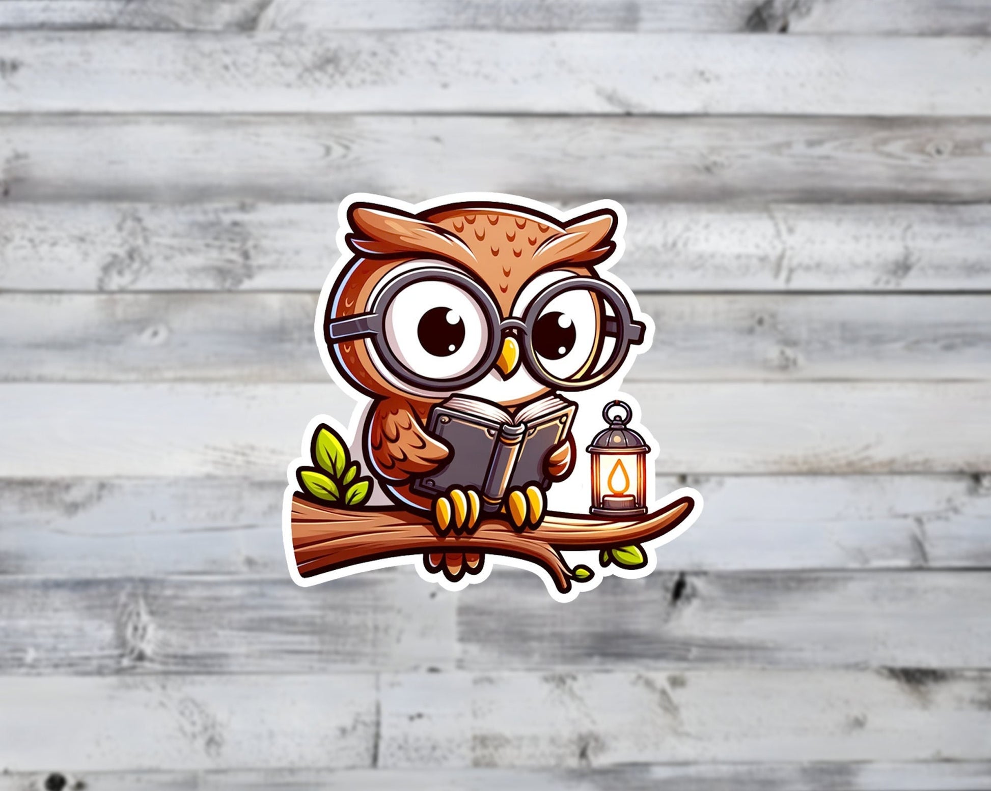 Owl Reading a Book Vinyl Sticker | Sticker Lodge