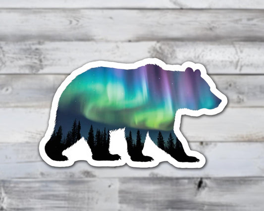 Northern Lights Bear Vinyl Sticker | Sticker Lodge