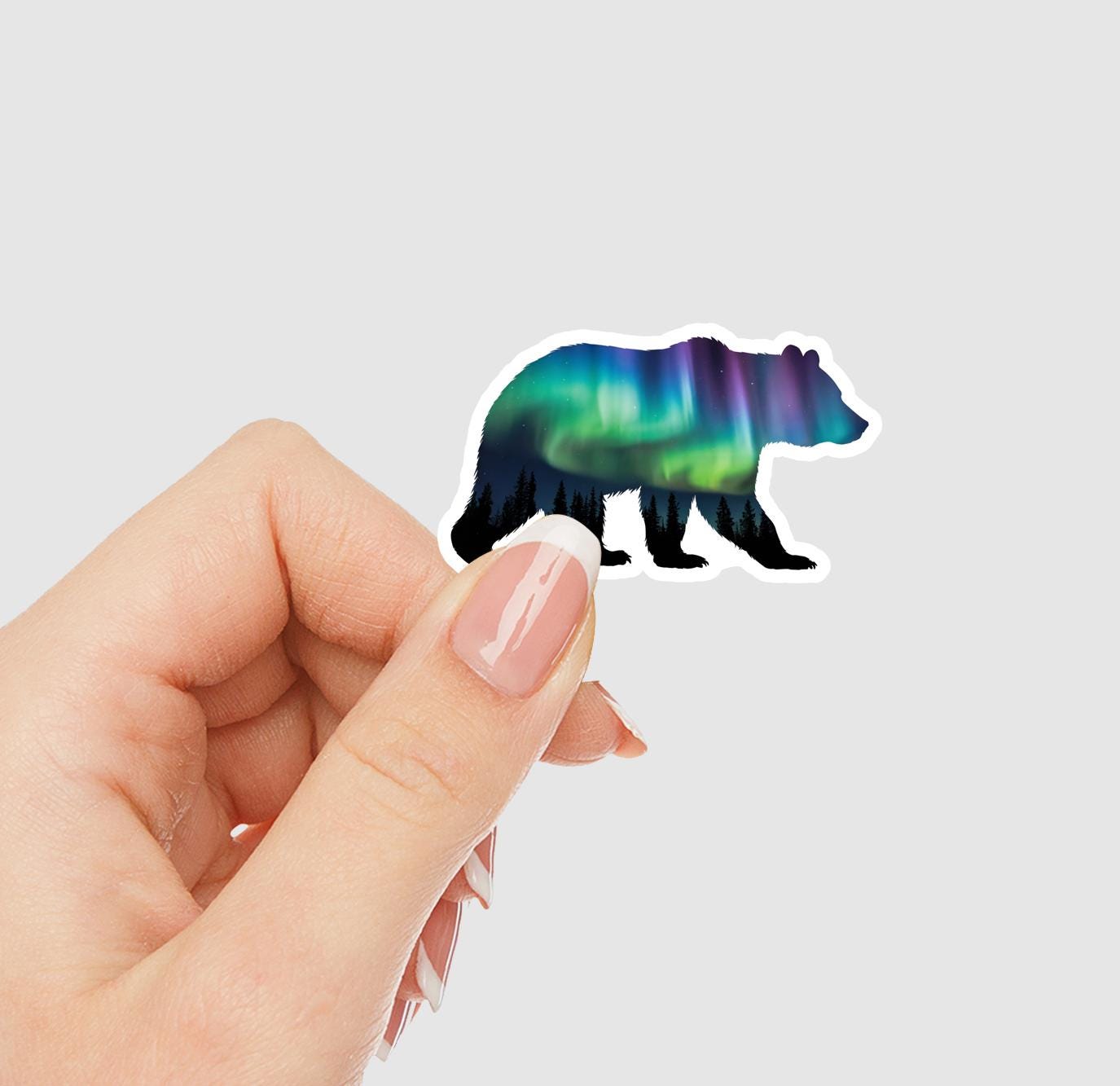 Northern Lights Bear Vinyl Sticker | Sticker Lodge
