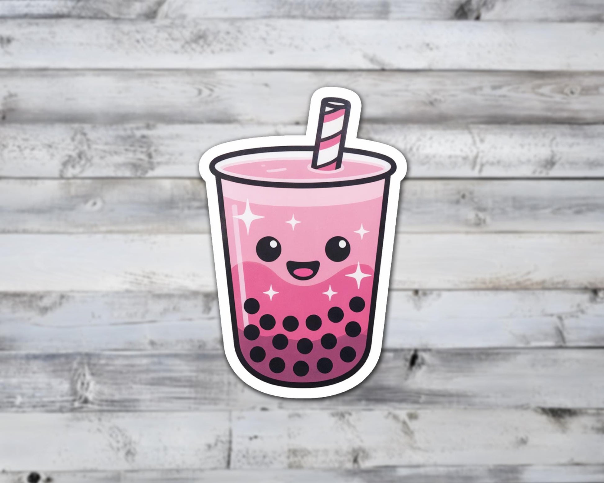 Pink Boba Tea Vinyl Sticker – Cute Happy Bubble Tea Kawaii Decal | Sticker Lodge