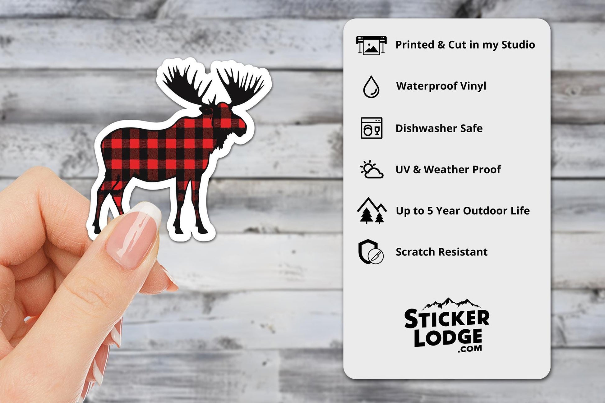 Buffalo Plaid Moose Vinyl Sticker | Sticker Lodge