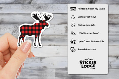Buffalo Plaid Moose Vinyl Sticker | Sticker Lodge