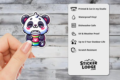 Kawaii Panda Bear Coffee Vinyl Sticker | Sticker Lodge
