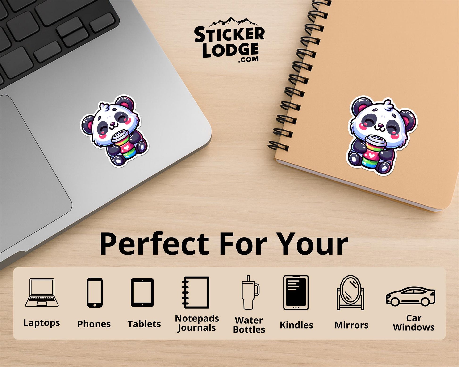 Kawaii Panda Bear Coffee Vinyl Sticker | Sticker Lodge