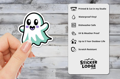 Halloween Kawaii Ghost Vinyl Sticker | Sticker Lodge