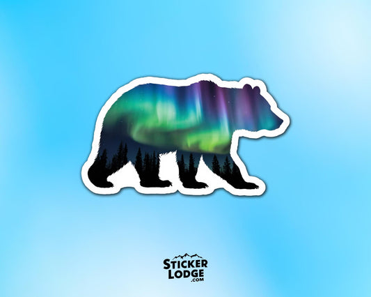 Northern Lights Bear Vinyl Sticker | Sticker Lodge