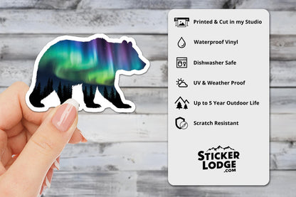 Northern Lights Bear Vinyl Sticker | Sticker Lodge