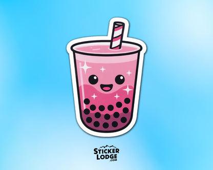 Pink Boba Tea Vinyl Sticker | Sticker Lodge