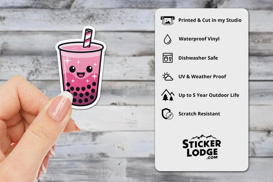Pink Boba Tea Vinyl Sticker | Sticker Lodge