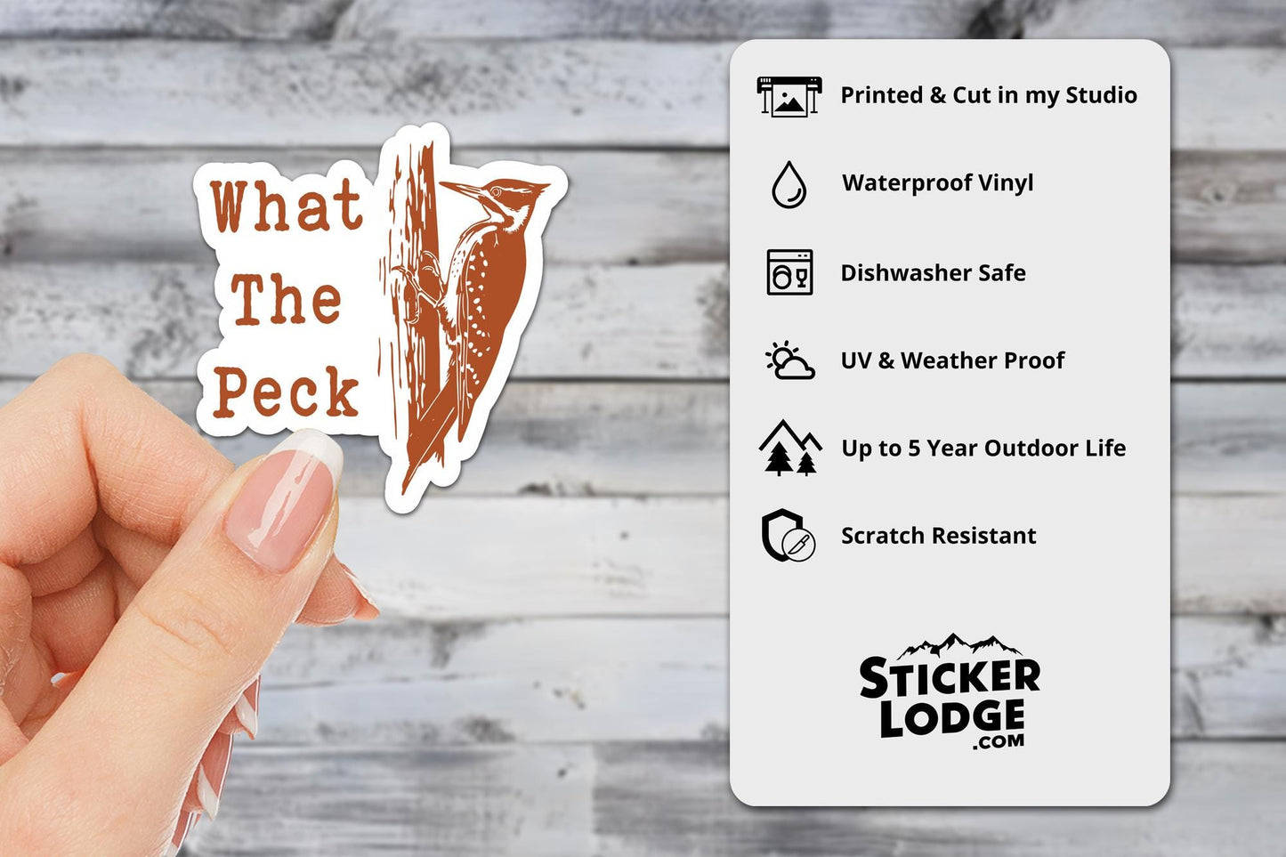 What The Peck Woodpecker Vinyl Sticker | Sticker Lodge