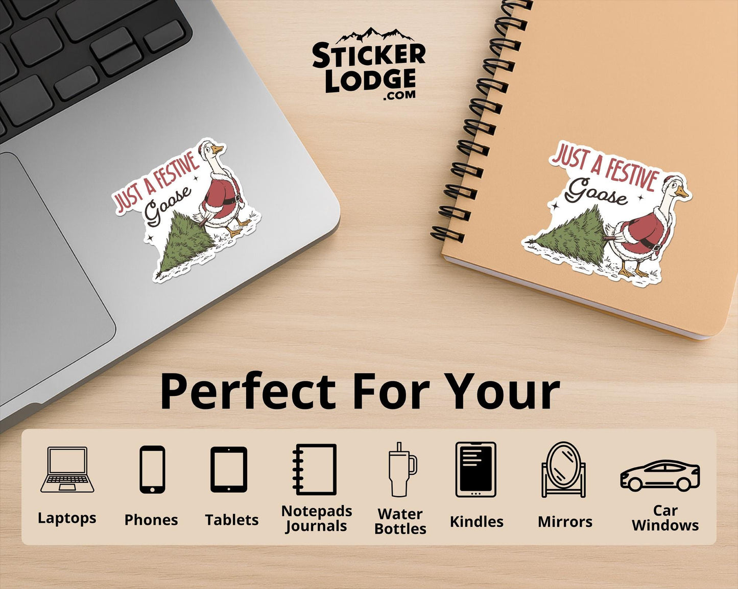 Just a Festive Goose Vinyl Sticker | Sticker Lodge
