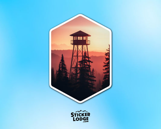 Firewatch Tower Sunset Vinyl Sticker | Sticker Lodge