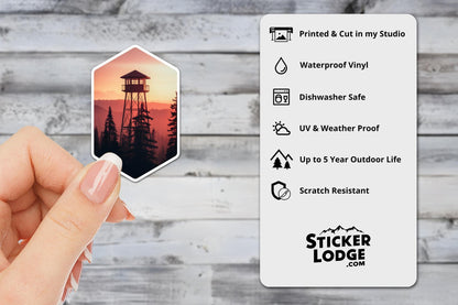 Firewatch Tower Sunset Vinyl Sticker | Sticker Lodge