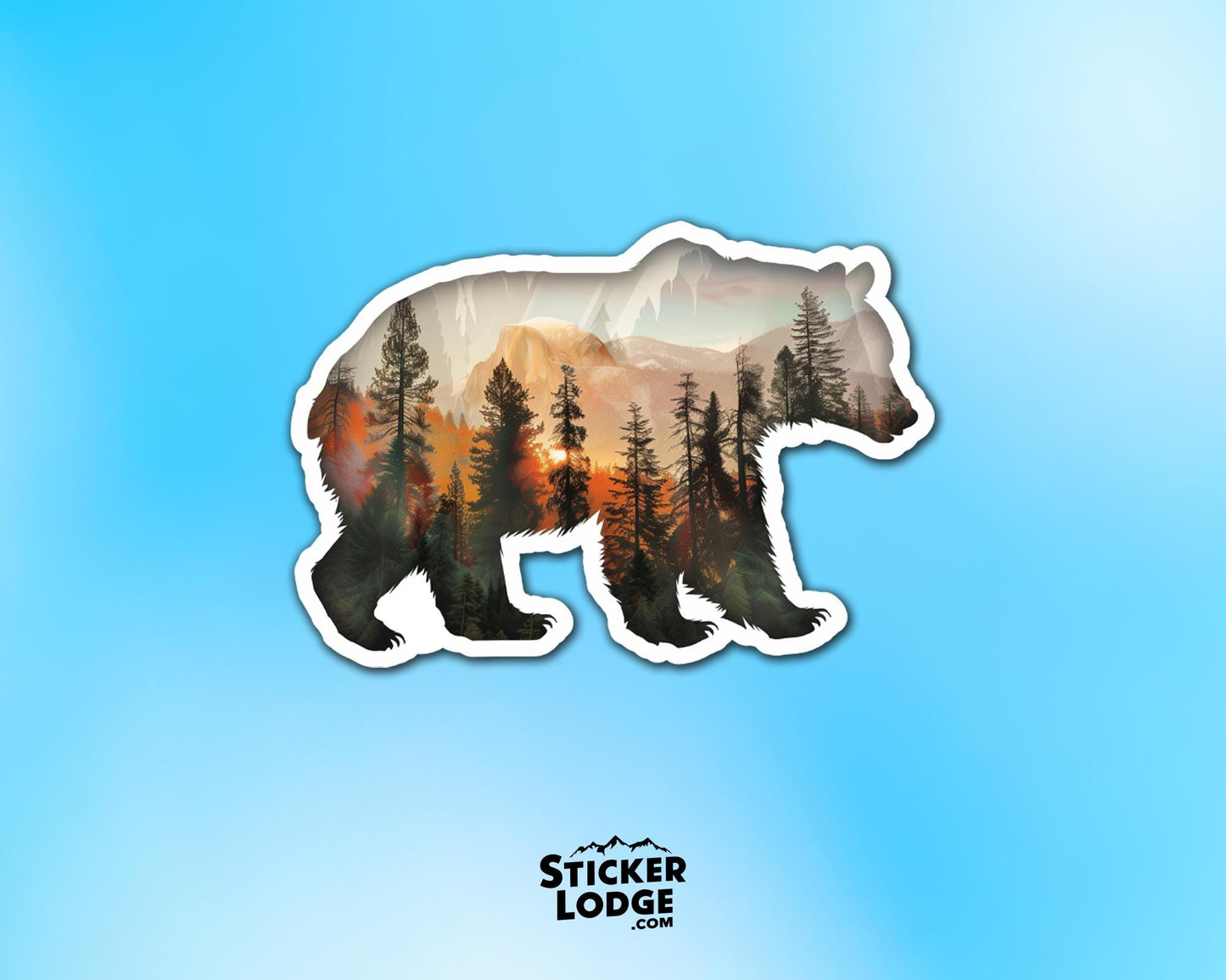 Bear and Forest Nature Silhouette Double Exposure Vinyl Sticker | Sticker Lodge