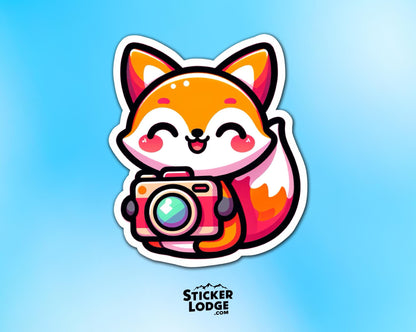 Kawaii Fox Photographer Vinyl Sticker | Sticker Lodge
