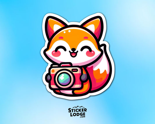 Kawaii Fox Photographer Vinyl Sticker | Sticker Lodge
