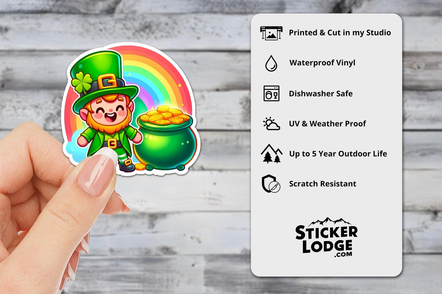 Leprechaun with Pot of Gold Vinyl Sticker | Sticker Lodge